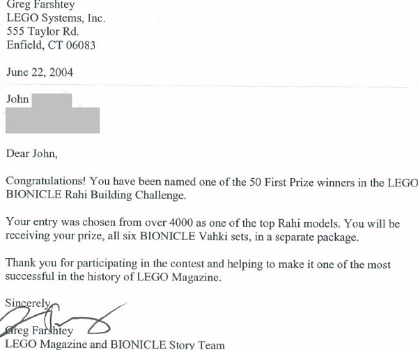 Prize Notification Letter